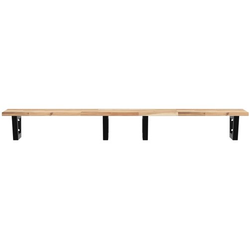  Zidna polica za umivaonik od čelika i masivnog bagremovog drva Smeđa 160 x 40 x 2 cm Slike