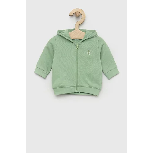 United Colors Of Benetton Bombažen pulover za dojenčka zelena barva, s kapuco
