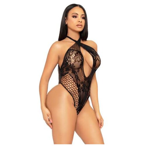 Leg Avenue Halterneck Lace Bodysuit - Black Cene