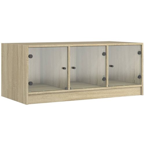 Maison Chic Klubska mizica - kavna mizica - Nizka mizica s steklenimi vrati sonoma hrast 102x50x42 cm, (21752928) Slike