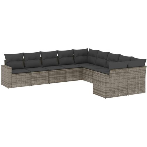 VidaXL 10-dijelni set vrtnih sofa od poliratana s jastucima sivi Slike