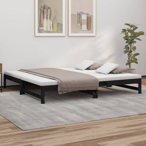 Dnevni ležaj na izvlačenje crni 2x(90x200) cm masivna borovina Slike