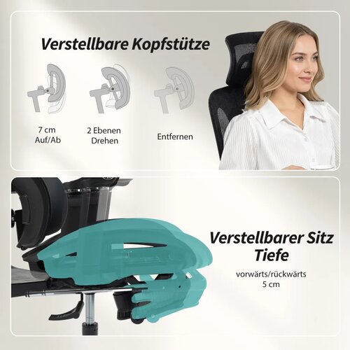  Ergonomska uredska stolica s podesivim osloncem naslonima za ruke i noge mrežasta crna Slike