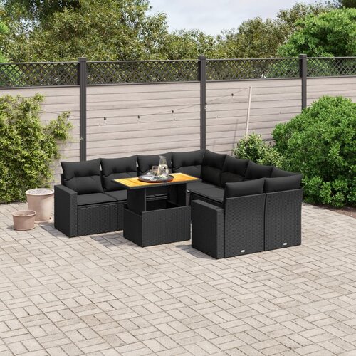 vidaXL 9-dijelni set vrtnih sofa s jastucima crni od poliratana Cijene