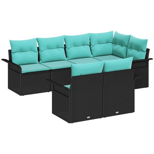 vidaXL Vrtna sedežna garnitura z blazino 7 pcs Črna Poly ratan, (5000021164) Cene