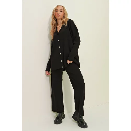 Trend Alaçatı Stili Women's Black Buttoned Knitwear Suit