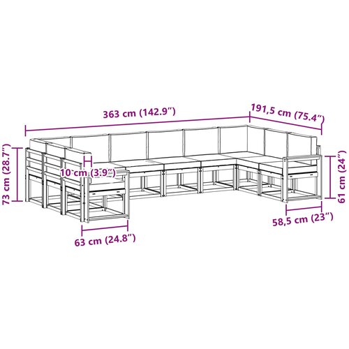  Set vanjskih sofa 10 kom. Prirodna i antracit Smeđa 363 x 191,5 x 73 cm Slike