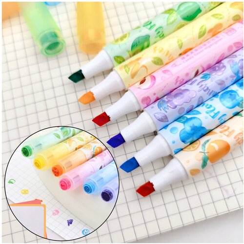  Highlighters In Pen Fruit Stamps Colored Scented 6 Pcs Slike