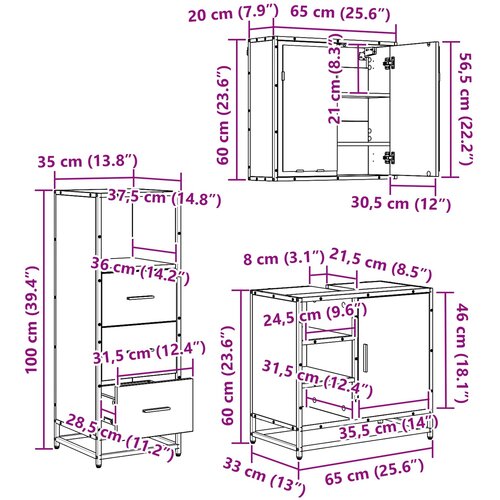  Set namje&amp;scaron;taja za kupaonicu 3 kom. Umjetnički hrast Smeđa 65 x 33 x 60 cm Slike