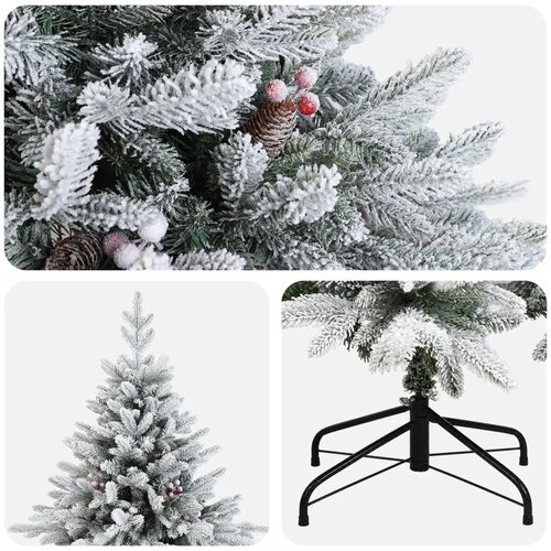  Umjetno božićno drvce s nogom 150 cm PVC i metal - Zelena i bijela 150 cm bez LED svjetala Slike