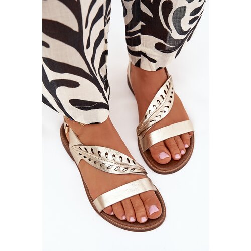 Boto Ladies leather sandals on flat heel Zazoo 3688 gold Cene