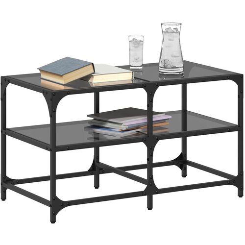  Stolić za kavu s crnom staklenom povr&amp;scaron;inom 78,5x40x45 cm čelik Slike