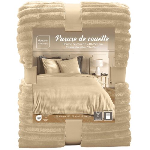 Douceur d int&amp;eacute;rieur Bež 3-dijelna flanelska posteljina za bračni krevet/za produženi krevet 240x220 cm Veloutea &amp;ndash; Slike