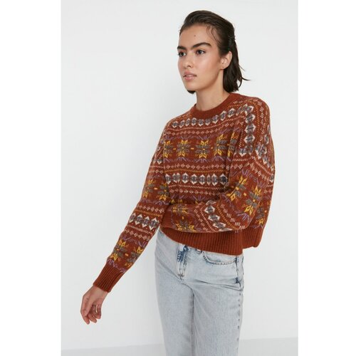 Trendyol Brown Jacquard Knitwear Sweater Slike
