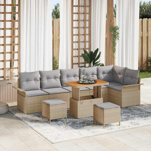 VidaXL 9 delni vrtni sofa set z blazinami bež poly ratan akacija Slike