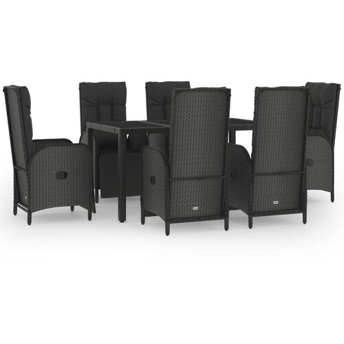  7-dijelni vrtni blagovaonski set crno-sivi od poliratana Crna Dužina stola 150 cm Slike
