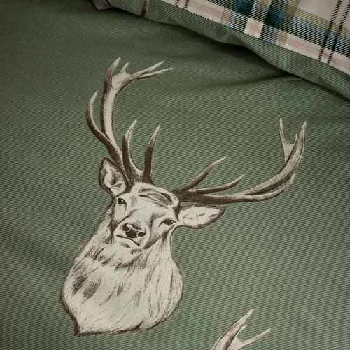 Catherine Lansfield Zelena podalj&amp;scaron;ana posteljnina za zakonsko posteljo 230x220 cm Stag Check &amp;ndash; Slike
