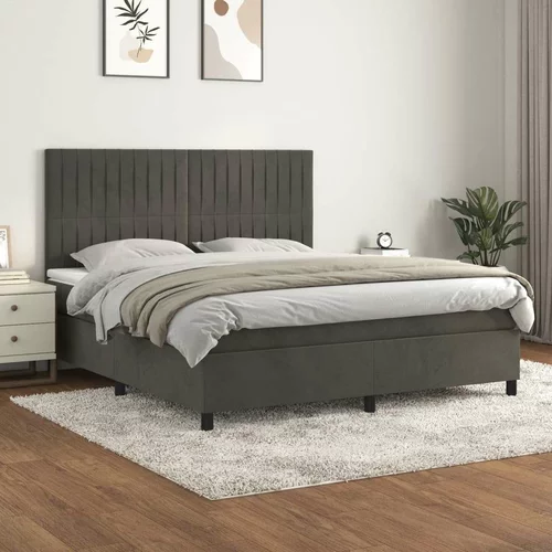  Box spring postelja z vzmetnico temno siva 160x200 cm žamet, (20790704)