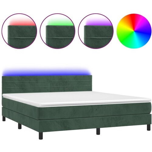 VidaXL Box spring postelja z vzmetnico LED tem. zelena 160x200cm žamet, (20902304) Slike