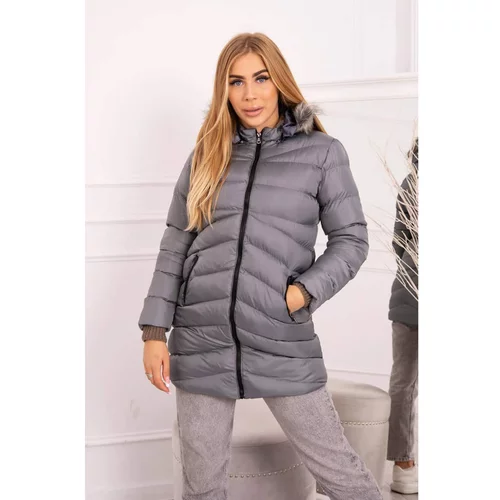 Kesi Quilted winter jacket with a hood and fur gray