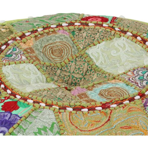 VidaXL Tabure s patchworkom okrugli pamučni 40 x 20 cm zeleni Slike