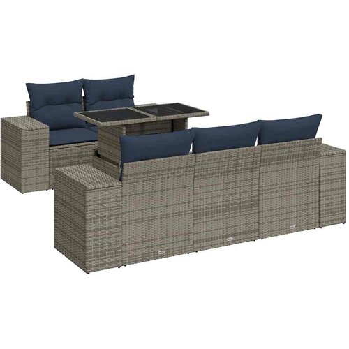  6-dijelni set vrtnih sofa poliratan i bagrem s jastucima sivi Slike