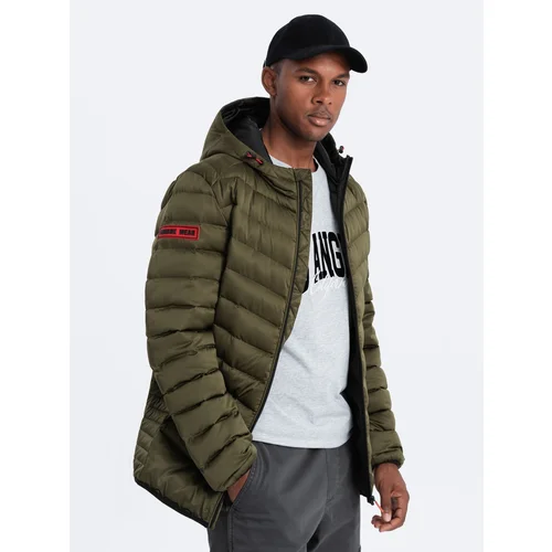 Ombre Men's quilted jacket with satin finish - dark olive green