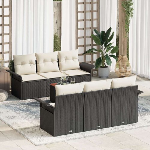  7-dijelni vrtni sofa set s jastučićima crni poliratan acacia Slike