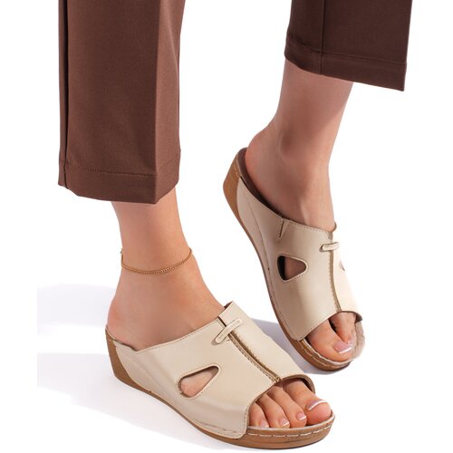 Shelvt Comfortable women's wedge flip-flops beige Cijene