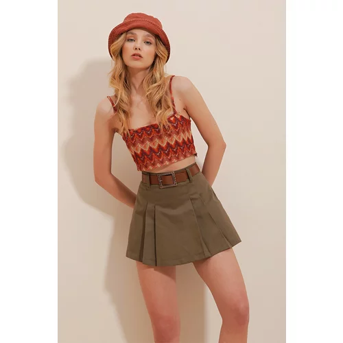 Trend Alaçatı Stili Skirt - Khaki - Mini