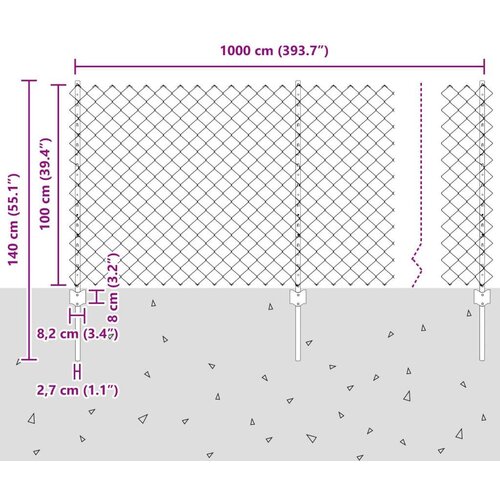 VidaXL Ograda sa 20 U stupova Srebrna 1x10 m Čelik Slike
