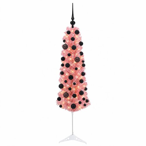  Umjetno usko božićno drvce s kuglicama 120 cm 150 LED lampica Slike