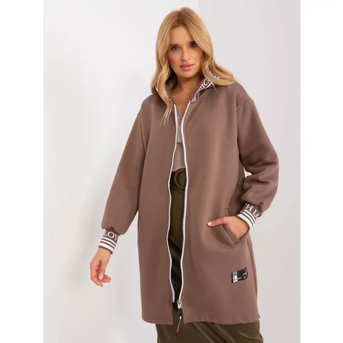 Fashion Hunters Brown long sweatshirt with zipper and pockets