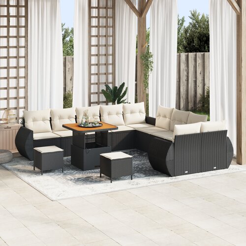 vidaXL 13-delni vrtni sofa set z blazinami Črn Poli Ratan Akacija Cene