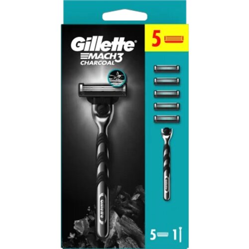Gillette Mach3 Charcoal brijač + 5 britvica, 1 komad Slike