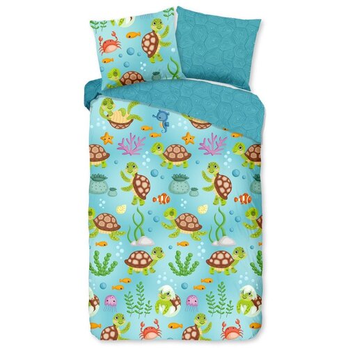Good Morning Plava pamučna dječja posteljina za krevet za jednu osobu/za produženi krevet 140x220 cm Turtles – Cijene