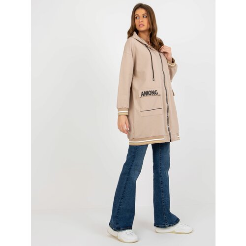 Fashion Hunters Beige long sweatshirt with oversize zipper Slike