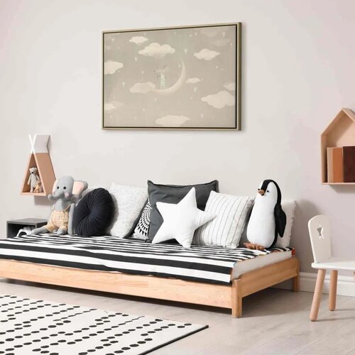  Slika - Little Conqueror - A Mouse in Heart Pajamas on the Moon Among Clouds 60x40 U prirodnom drvenom okviru Slike