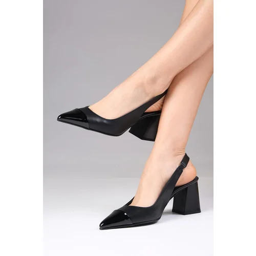 Mio Gusto Natalie Black Color Pointed Toe Open Back Thick Heeled Shoes