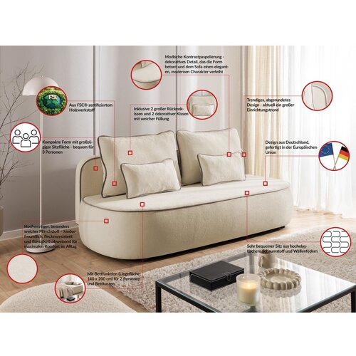 Ropez Bež/smeđe-siva bar&amp;scaron;unasti sklopiva/s prostorom za odlaganje sofa 210 cm Saga &amp;ndash; Slike
