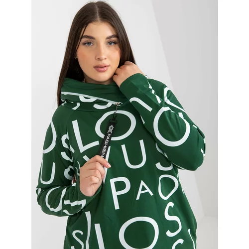 Fashion Hunters Dark green plus size sweatshirt with a printed hoodie