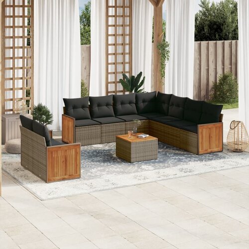 vidaXL 10-dijelni set vrtnih sofa od poliratana s jastucima sivi Cijene