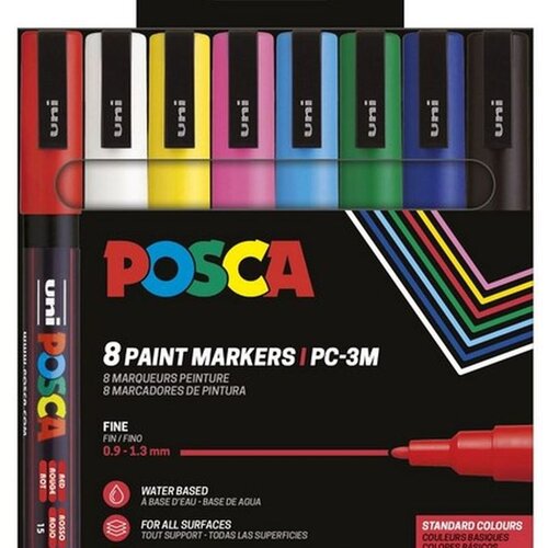 UNI ball Marker Uni SET PC-3M POSCA /0.9-1,3mm 8 KOM osnovne boje Cene