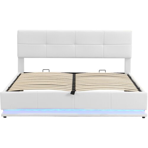 Lumor Oblazinjena postelja s predalom 180x200 cm z LED osvetlitvijo - iz umetnega usnja - bela, (22150841) Cene