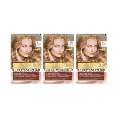 L'Oréal Paris Excellence Creme Triple Protection Set 3x boja za kosu 48 ml Nijansa 8U Light Blonde za ženske