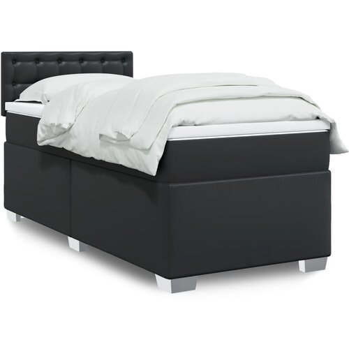 VidaXL Box spring postelja z vzmetnico črn 100x200 cm umetno usnje Slike