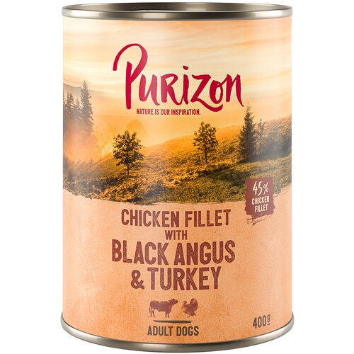  10 + 2 gratis! Purizon mokra pasja hrana 12 x 400 g/ 800 g - Adult Pi&scaron;čančji file z govedino Black Angus & puranom, sladkim krompirjem in brusnicami (12 x 400 g) Cijene