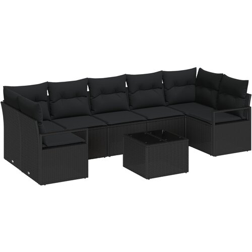 VidaXL set od 8 dijelova vrtne sofe s jastučićima crna poli ratan, dvosed vrtna sofa s jastučićima crna poli ratan Slike