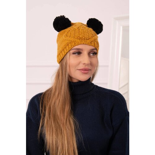 Kesi marka niezdefiniowana Cap with fleece 2 pompoms K291 mustard Slike