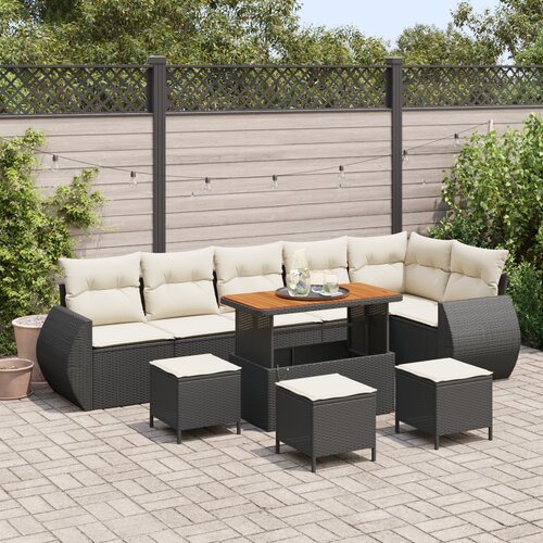 vidaXL 10 delni vrtnarski sofa set z blazinami črni poli ratan akacija Cene
